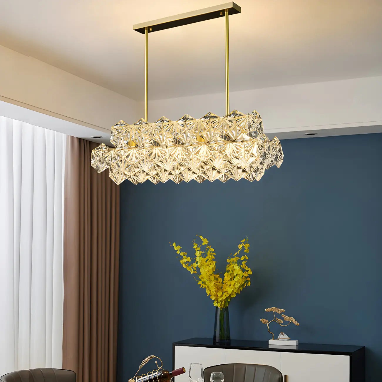 Elegante Lampada a Sospensione Moderna Dorata in Cristallo per Cucina