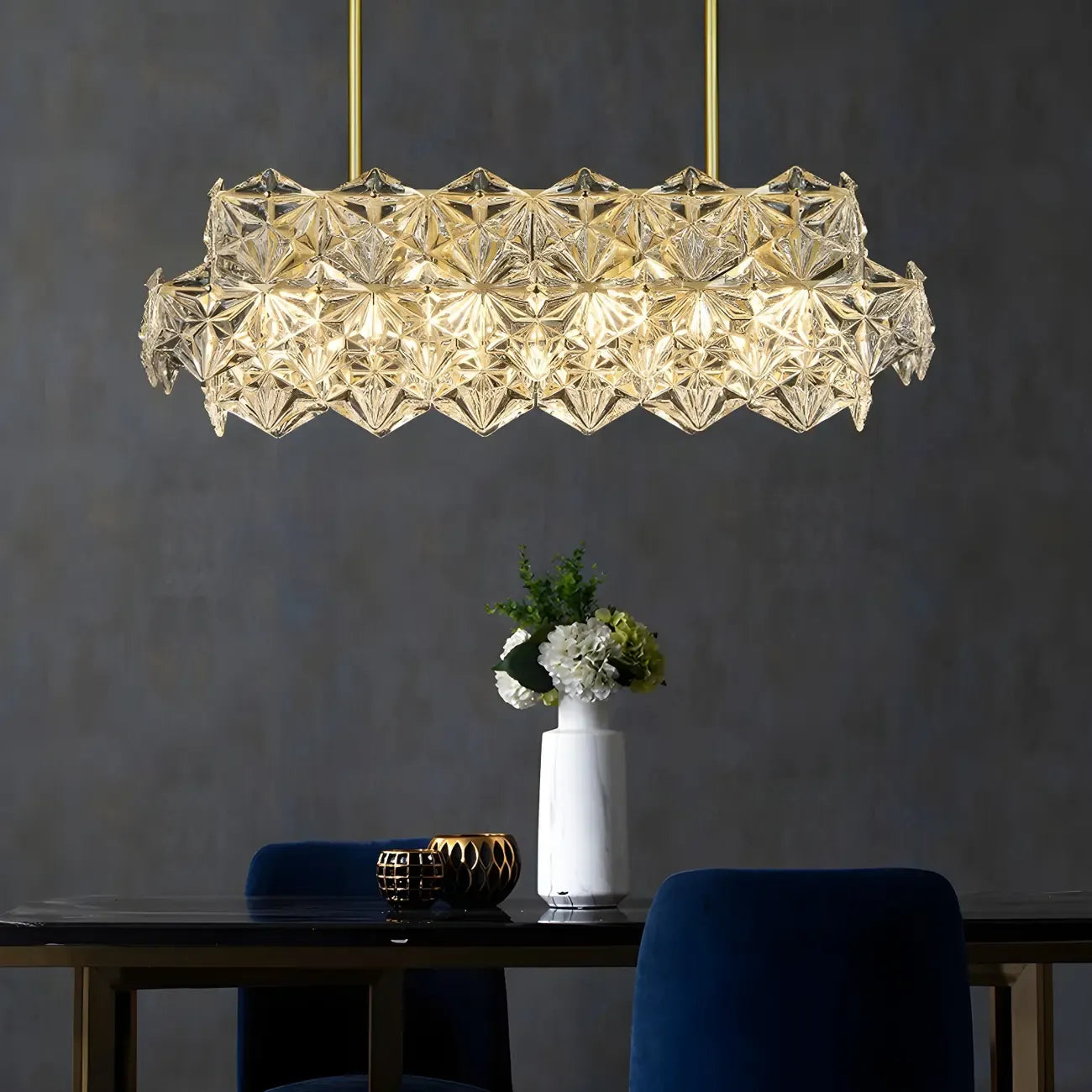 Elegante Lampada a Sospensione Moderna Dorata in Cristallo per Cucina