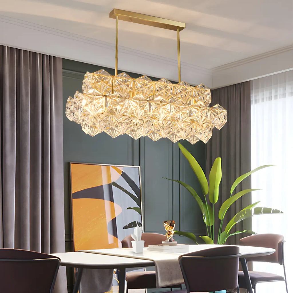 Elegante Lampada a Sospensione Moderna Dorata in Cristallo per Cucina