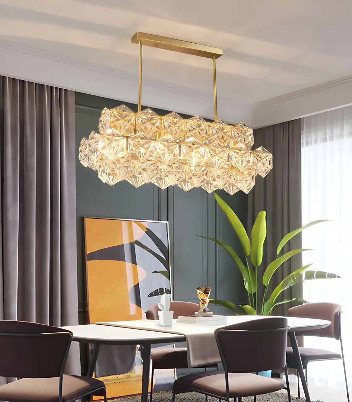 Elegante Lampada a Sospensione Moderna Dorata in Cristallo per Cucina