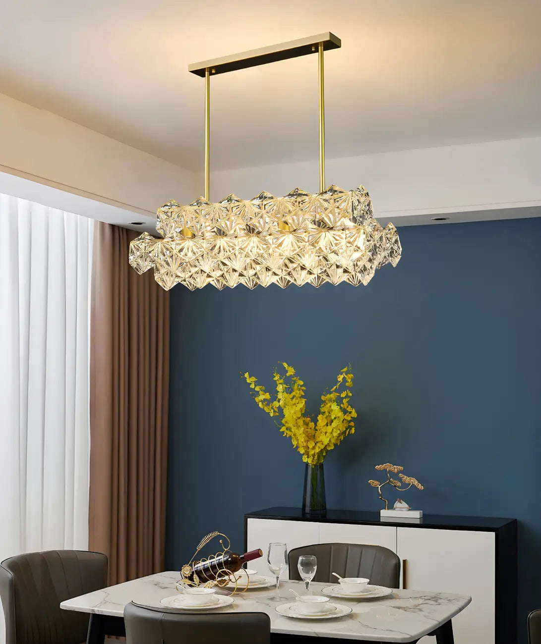 Elegante Lampada a Sospensione Moderna Dorata in Cristallo per Cucina