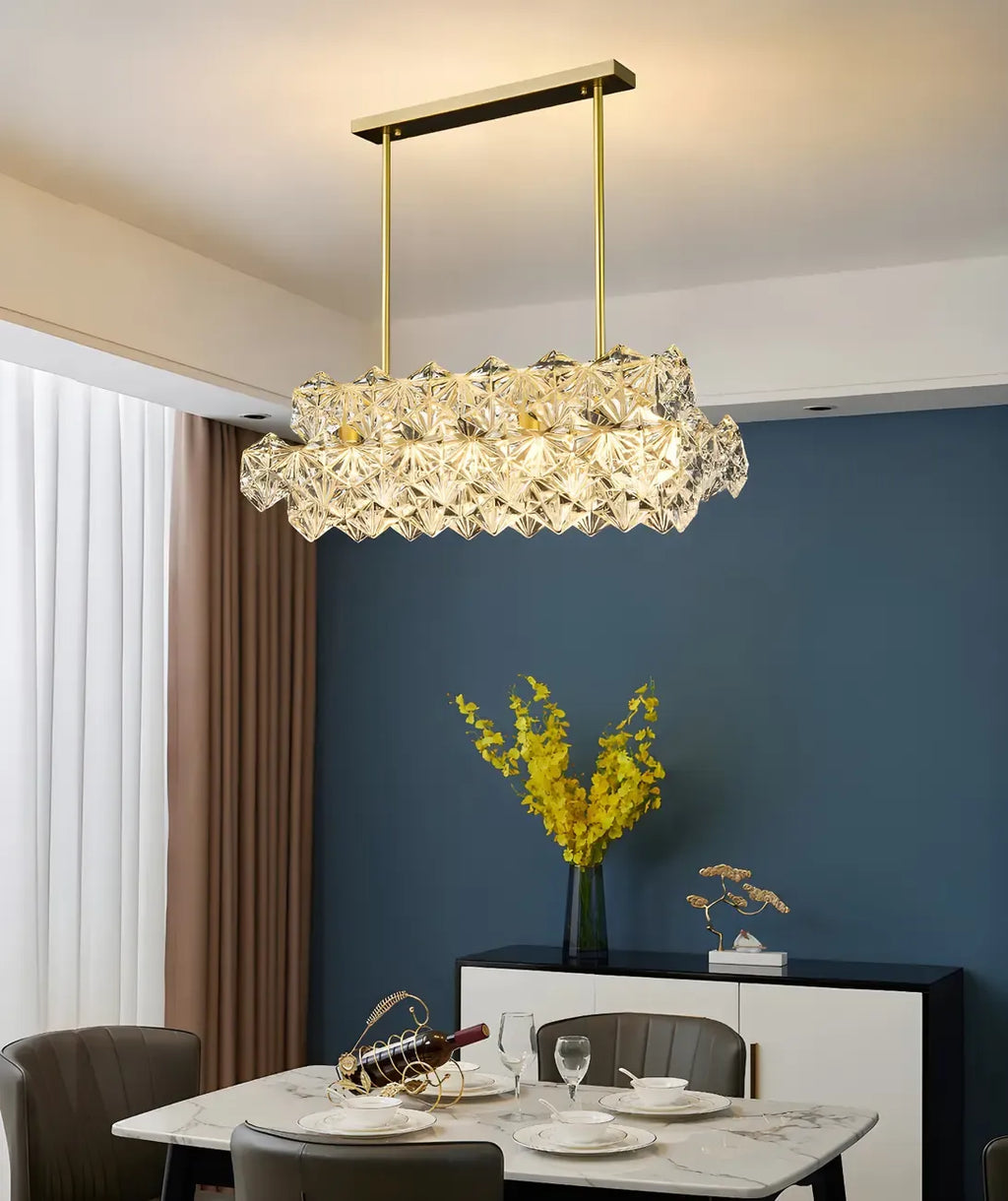 Elegante Lampada a Sospensione Moderna Dorata in Cristallo per Cucina