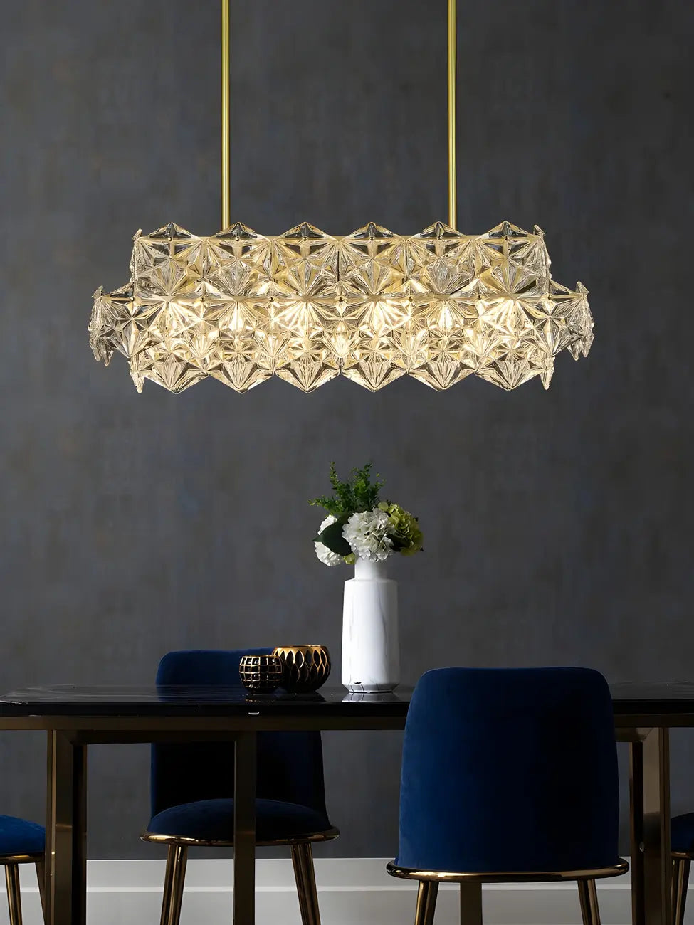 Elegante Lampada a Sospensione Moderna Dorata in Cristallo per Cucina