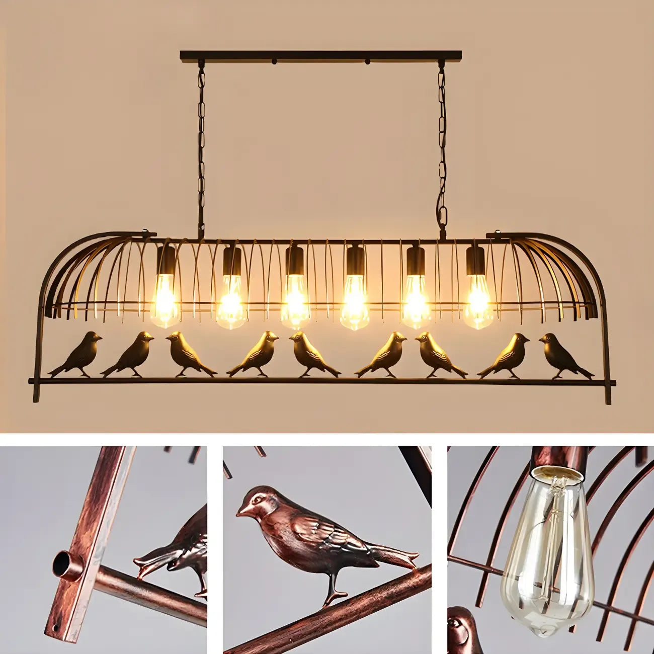 Lampada a sospensione a gabbia in metallo nero elegante
