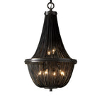 Lustre rustique en métal avec panier à perles noires et grand lustre