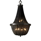 Lustre rustique en métal avec panier à perles noires et grand lustre