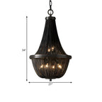 Lustre rustique en métal avec panier à perles noires et grand lustre