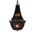 Lustre rustique en métal avec panier à perles noires et grand lustre