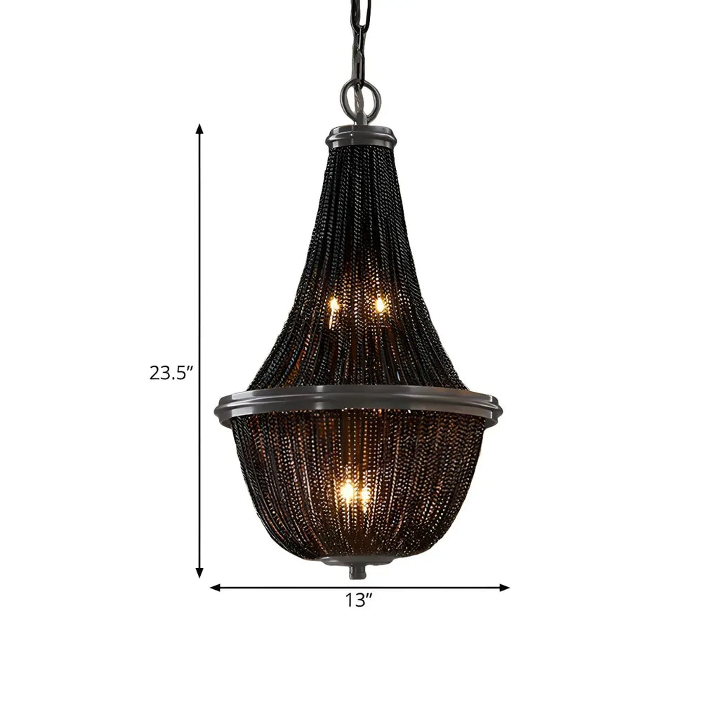 Lustre rustique en métal avec panier à perles noires et grand lustre