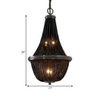 Lustre rustique en métal avec panier à perles noires et grand lustre