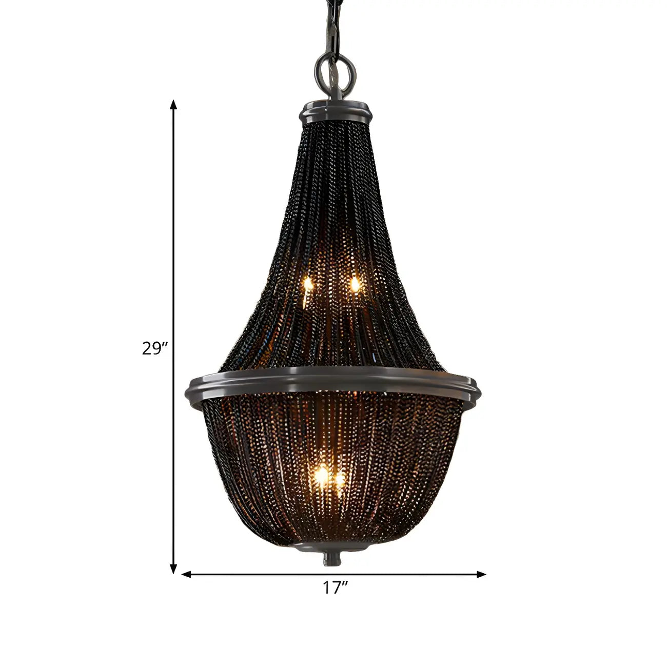 Lustre rustique en métal avec panier à perles noires et grand lustre
