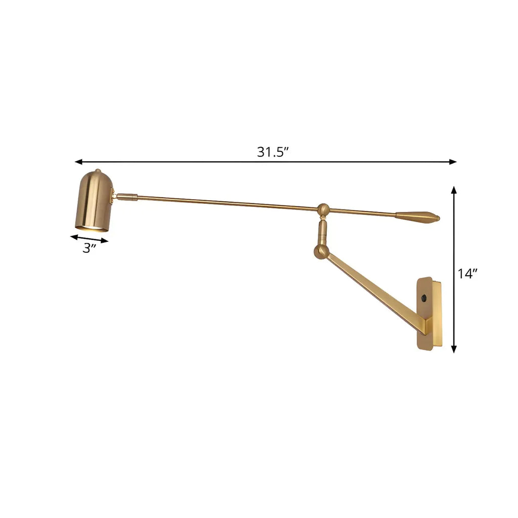 Applique murale à bras articulé avec abat-jour cylindrique en métal doré