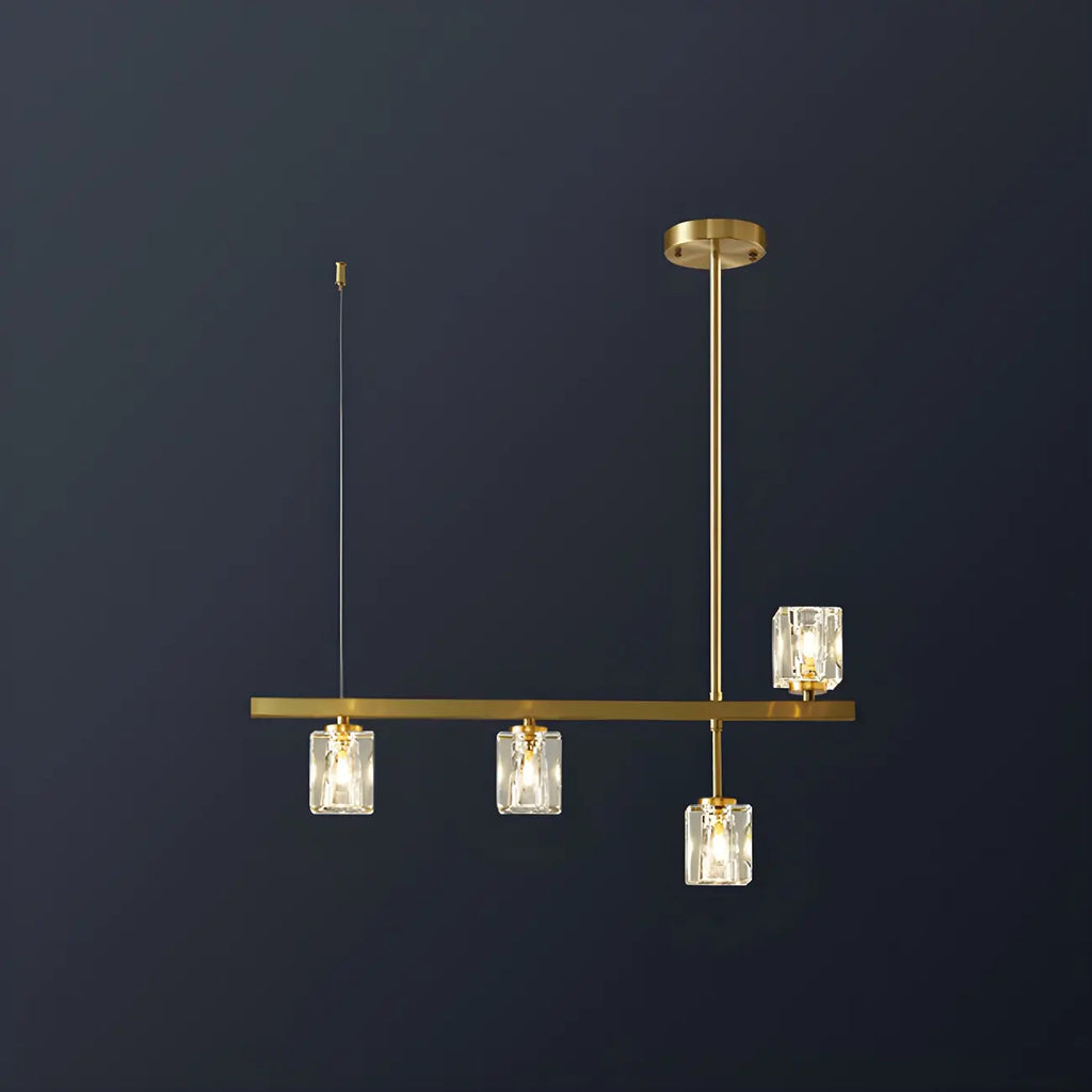 Suspension linéaire géométrique en cristal doré pour îlot lumineux