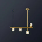 Suspension linéaire géométrique en cristal doré pour îlot lumineux