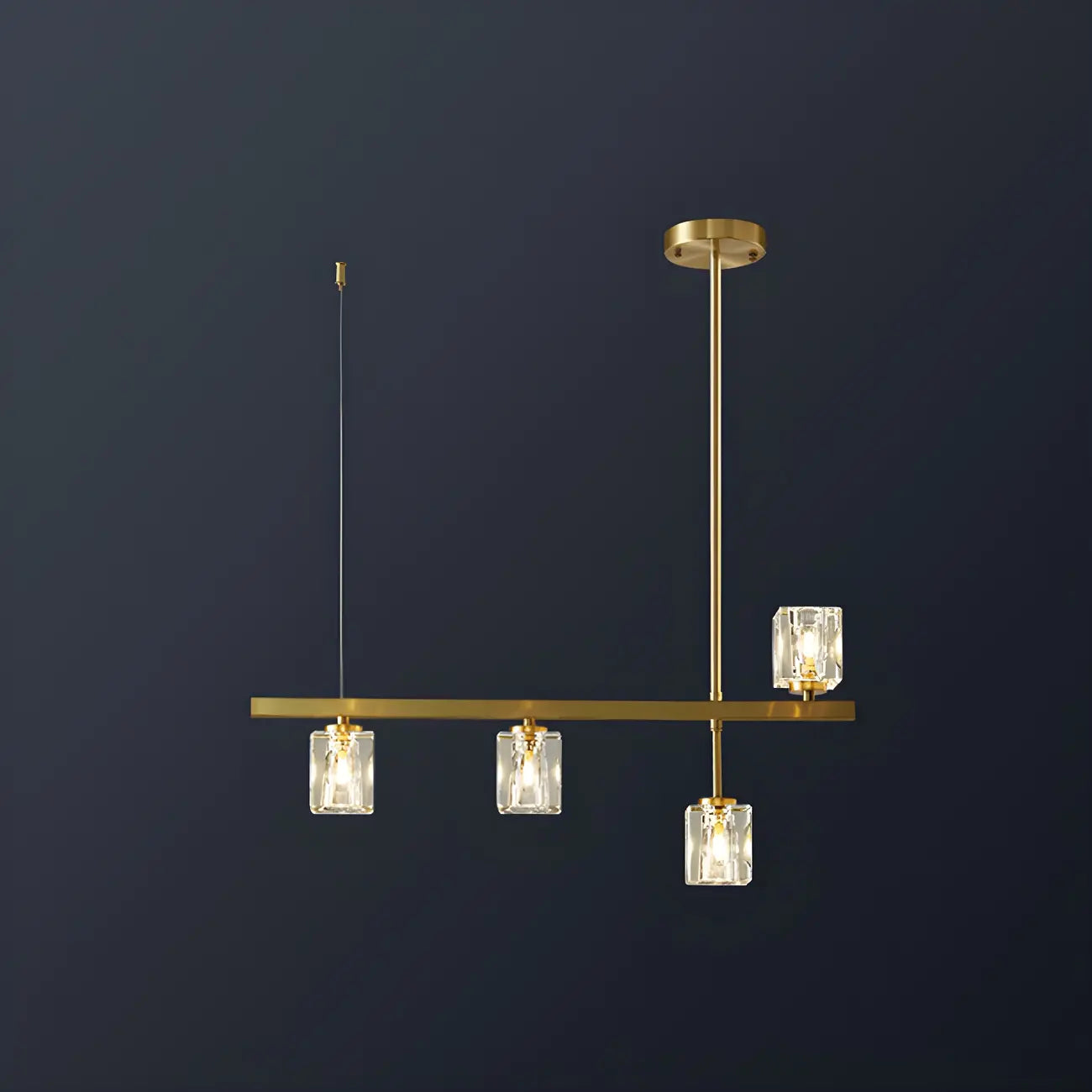 Suspension linéaire géométrique en cristal doré pour îlot lumineux