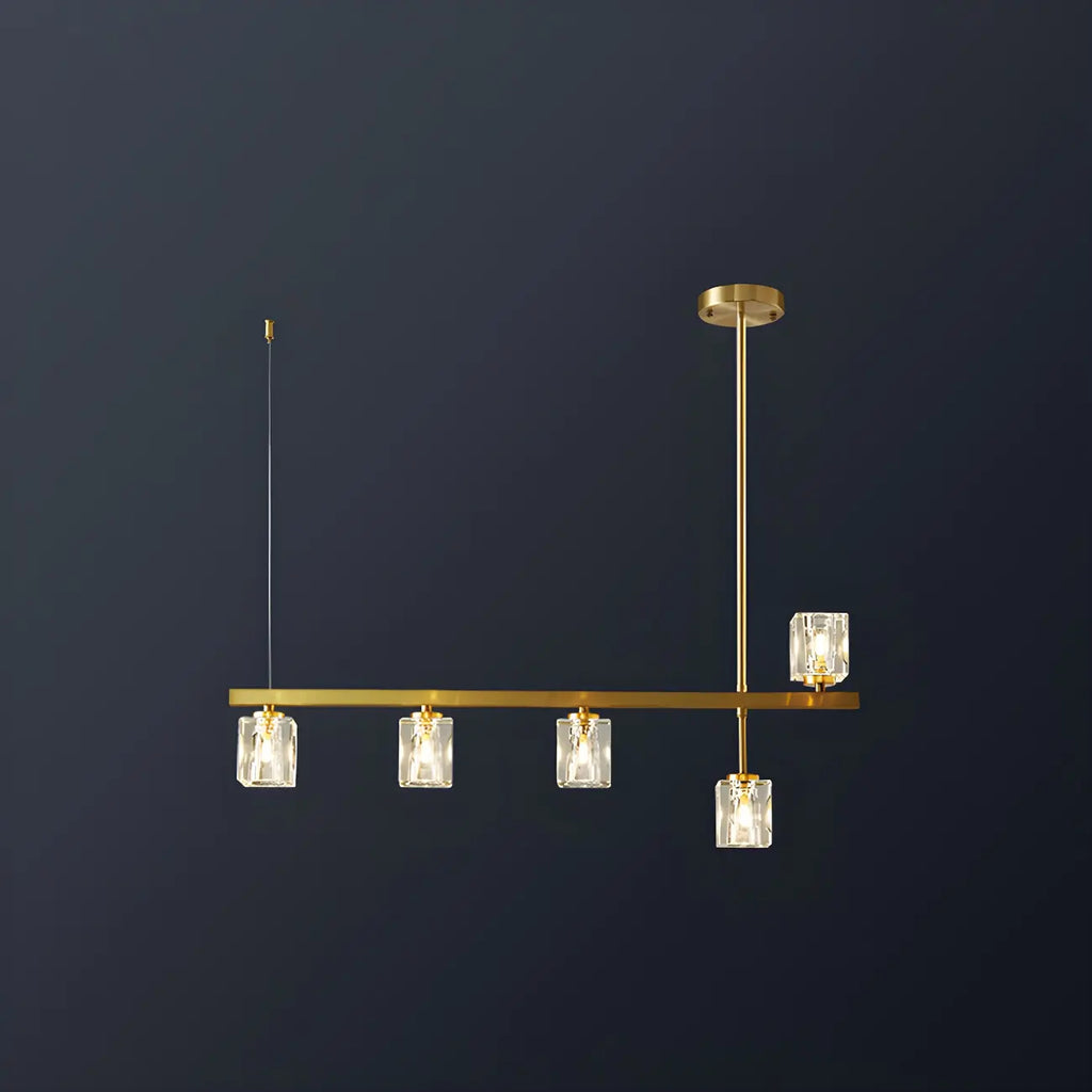 Suspension linéaire géométrique en cristal doré pour îlot lumineux