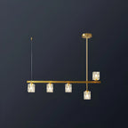 Suspension linéaire géométrique en cristal doré pour îlot lumineux