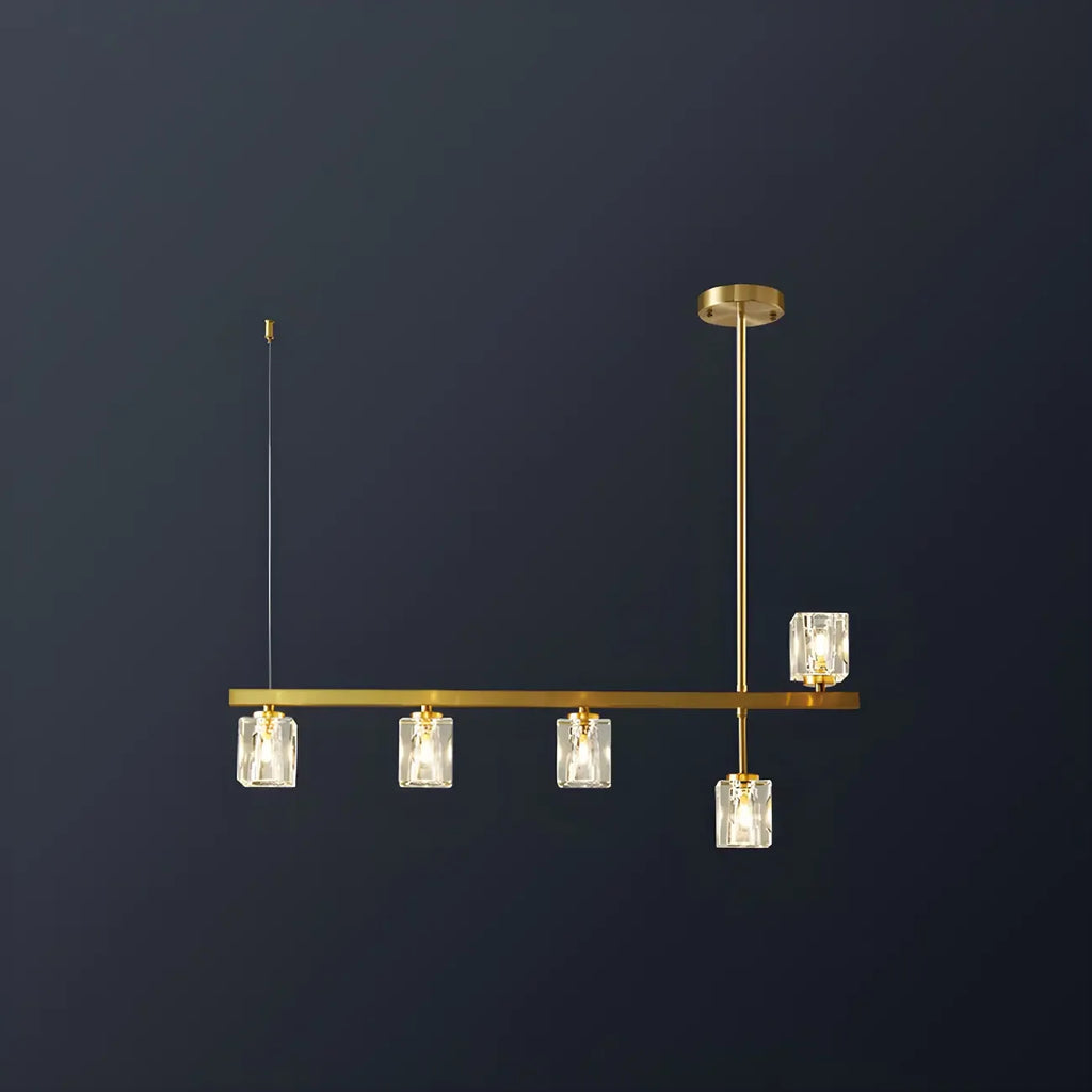 Suspension linéaire géométrique en cristal doré pour îlot lumineux