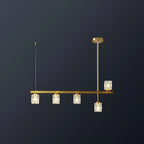 Suspension linéaire géométrique en cristal doré pour îlot lumineux
