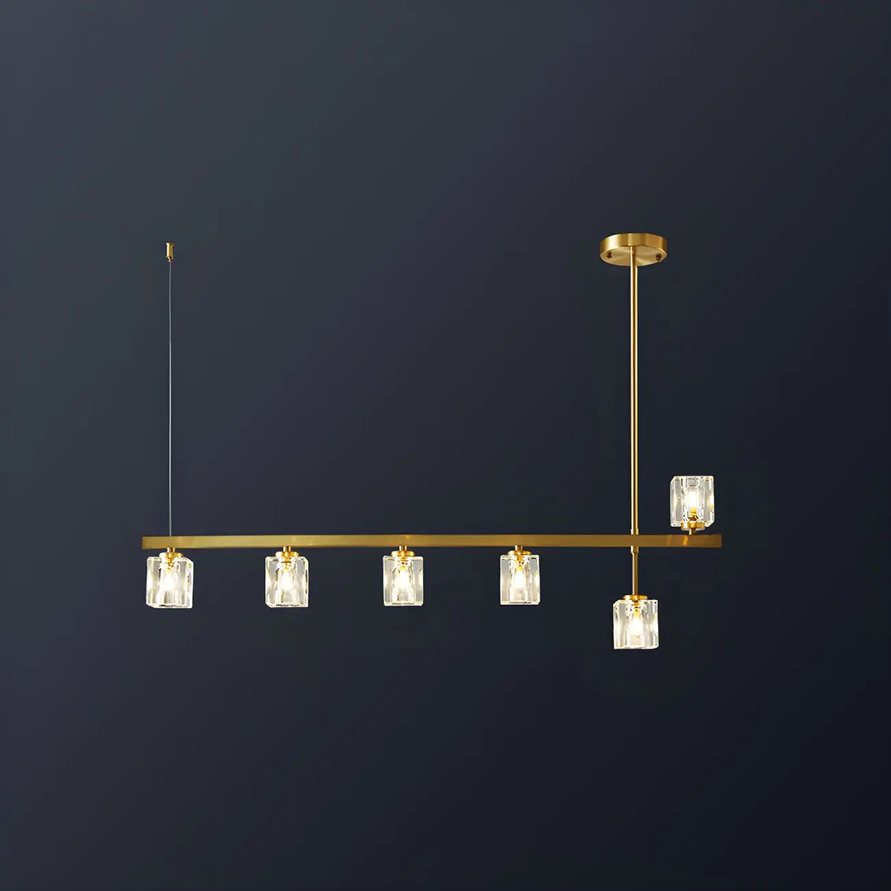 Suspension linéaire géométrique en cristal doré pour îlot lumineux
