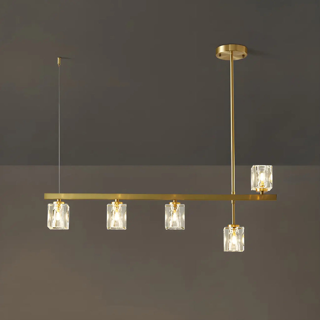 Suspension linéaire géométrique en cristal doré pour îlot lumineux
