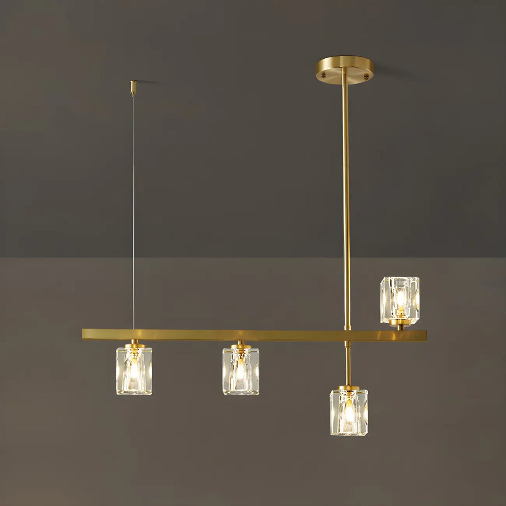 Suspension linéaire géométrique en cristal doré pour îlot lumineux