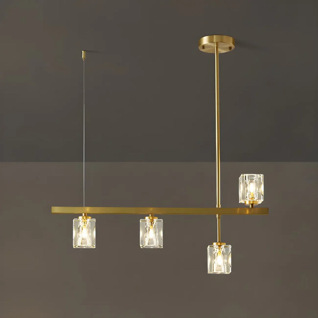 Suspension linéaire géométrique en cristal doré pour îlot lumineux