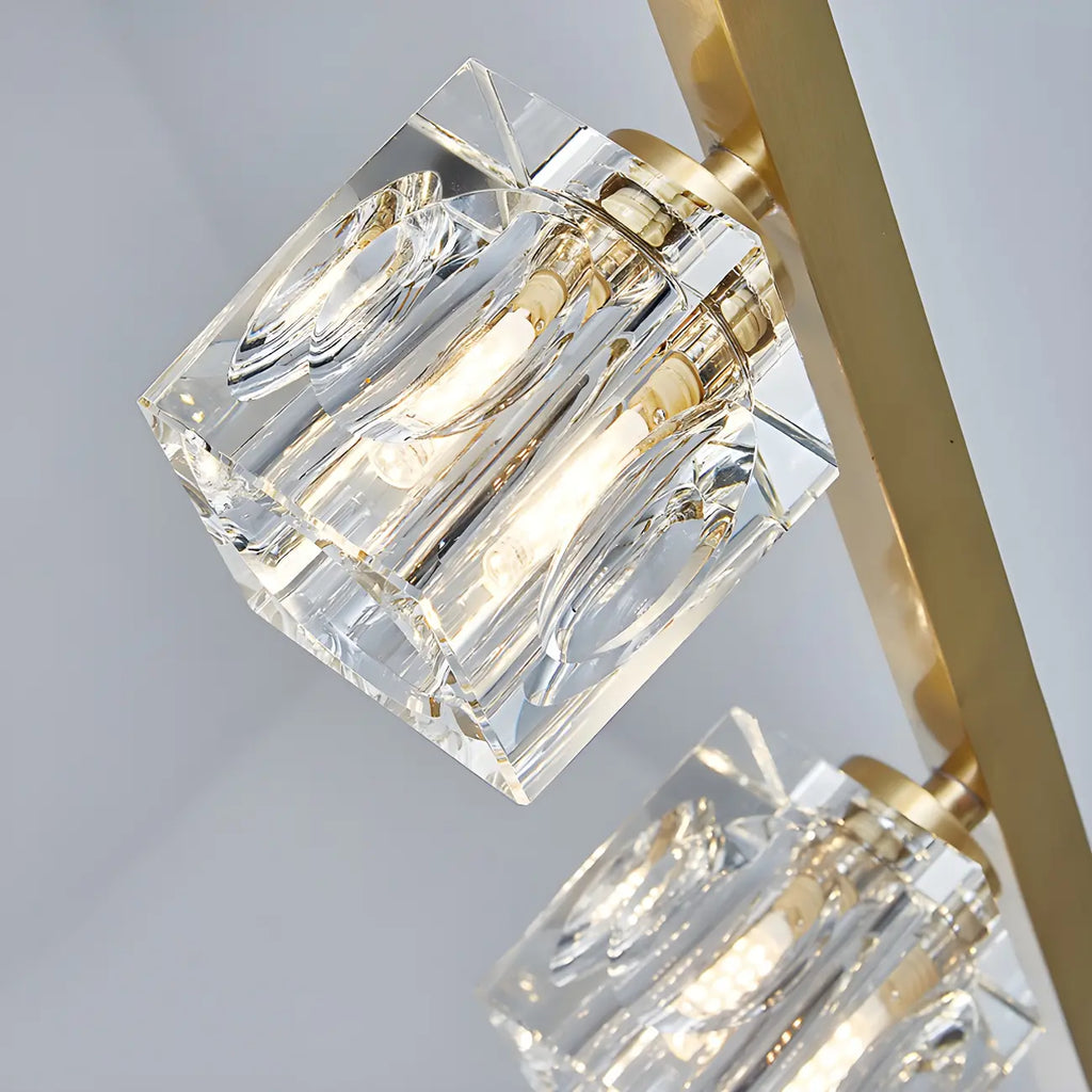 Suspension linéaire géométrique en cristal doré pour îlot lumineux
