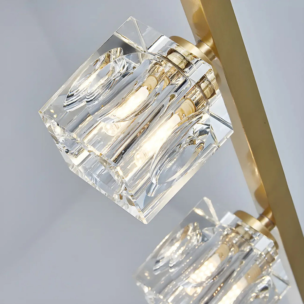 Suspension linéaire géométrique en cristal doré pour îlot lumineux