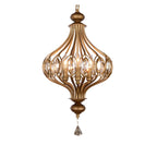 Suspension lumineuse dorée en cristal avec globe en cage pour couloir