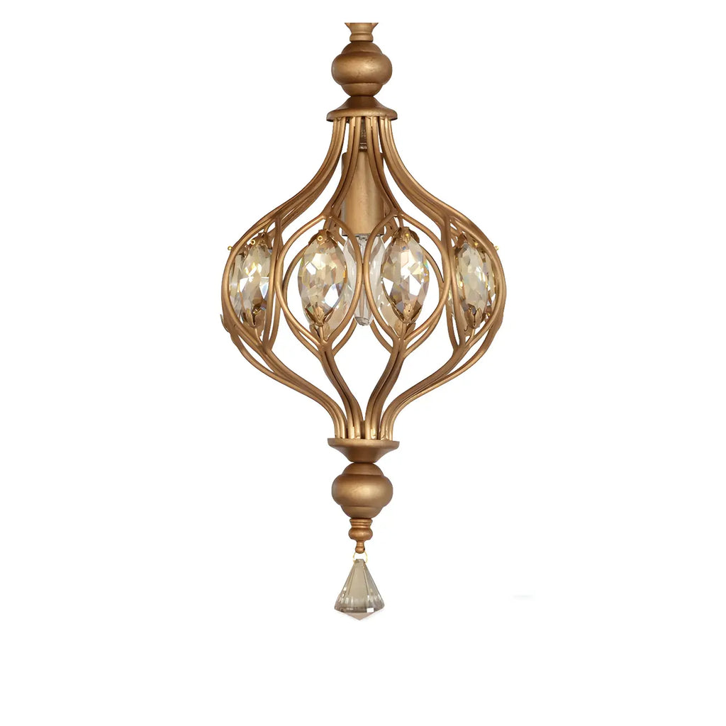 Suspension lumineuse dorée en cristal avec globe en cage pour couloir