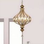 Suspension lumineuse dorée en cristal avec globe en cage pour couloir