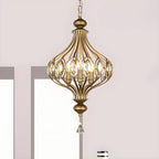 Suspension lumineuse dorée en cristal avec globe en cage pour couloir