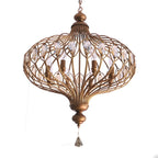 Suspension lumineuse dorée en cristal avec globe en cage pour couloir