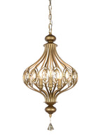 Suspension lumineuse dorée en cristal avec globe en cage pour couloir