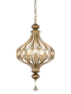 Suspension lumineuse dorée en cristal avec globe en cage pour couloir