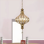 Suspension lumineuse dorée en cristal avec globe en cage pour couloir