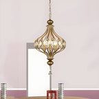 Suspension lumineuse dorée en cristal avec globe en cage pour couloir