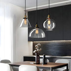 Suspension industrielle géométrique en verre transparent à une lumière pour cuisine