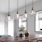 Suspension industrielle géométrique en verre transparent à une lumière pour cuisine