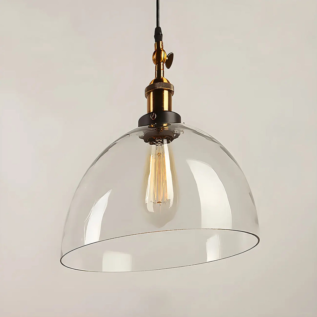 Suspension industrielle géométrique en verre transparent à une lumière pour cuisine