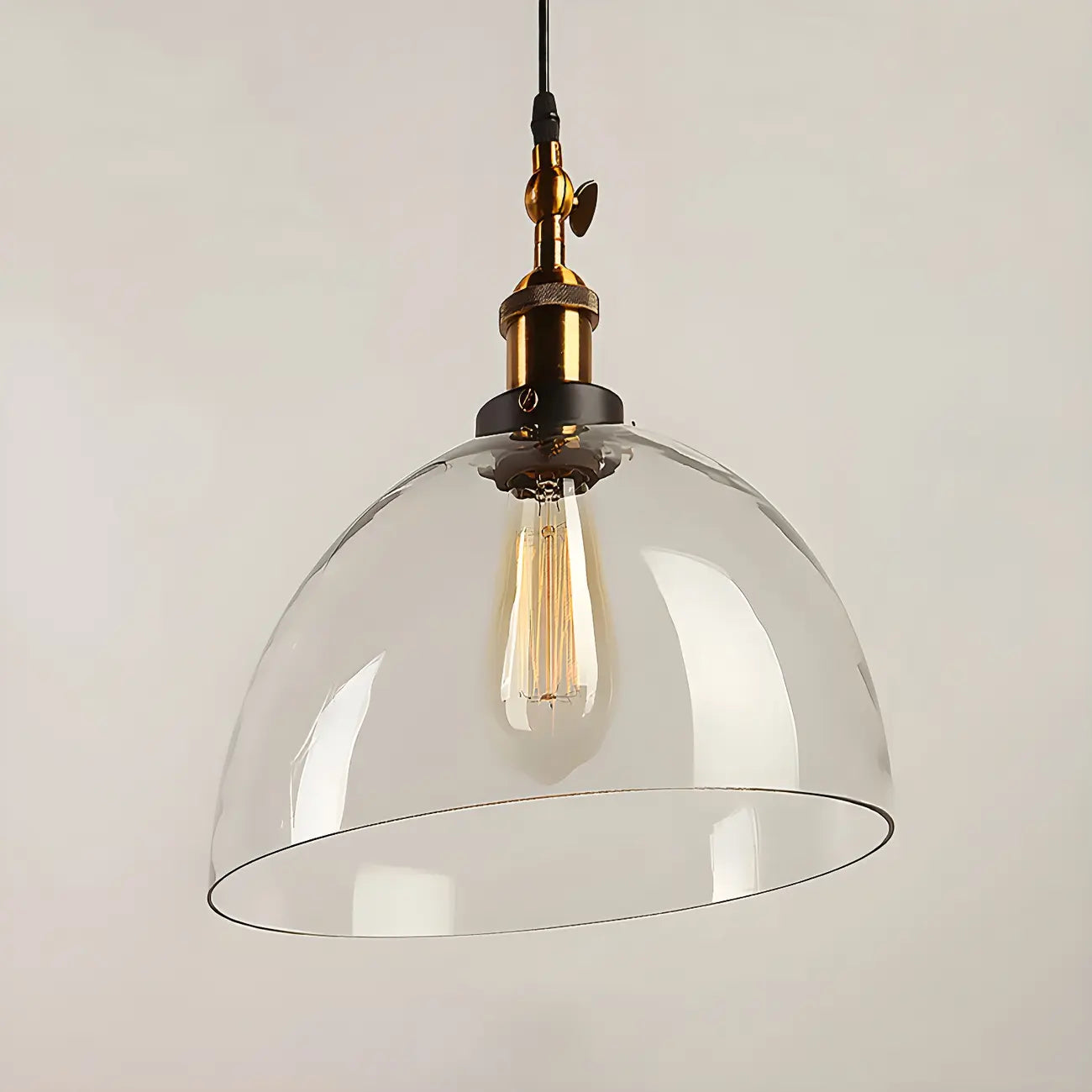 Suspension industrielle géométrique en verre transparent à une lumière pour cuisine