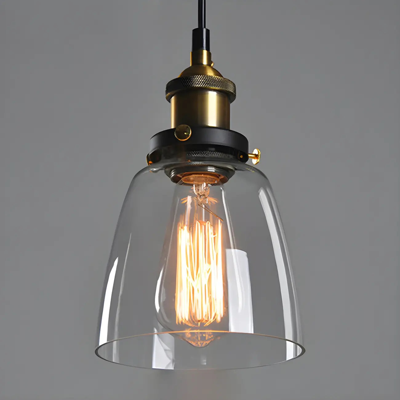 Suspension industrielle géométrique en verre transparent à une lumière pour cuisine