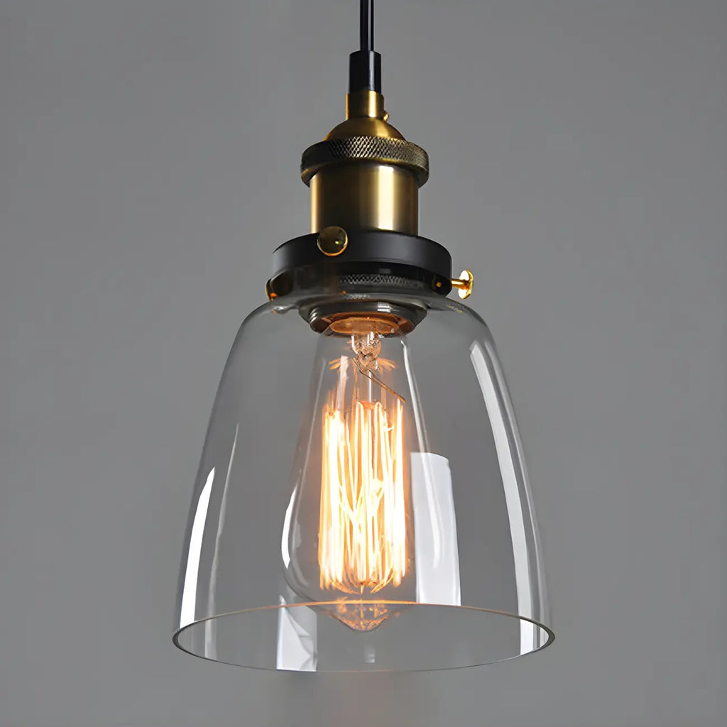 Suspension industrielle géométrique en verre transparent à une lumière pour cuisine