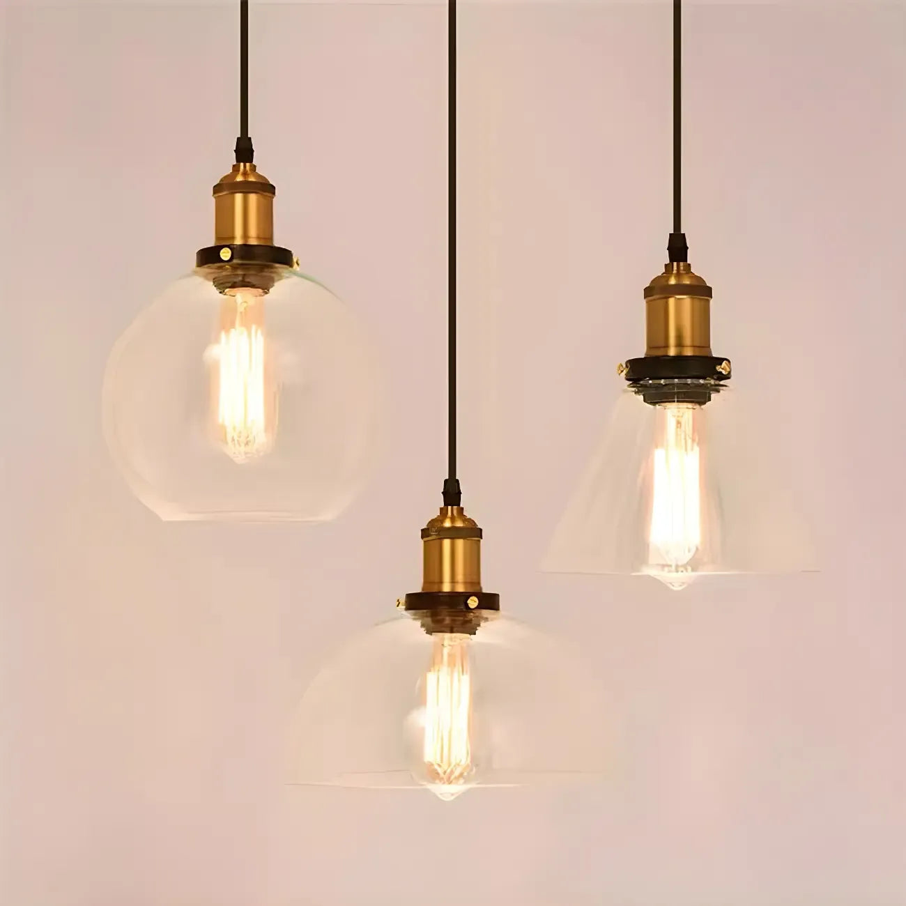 Suspension industrielle géométrique en verre transparent à une lumière pour cuisine