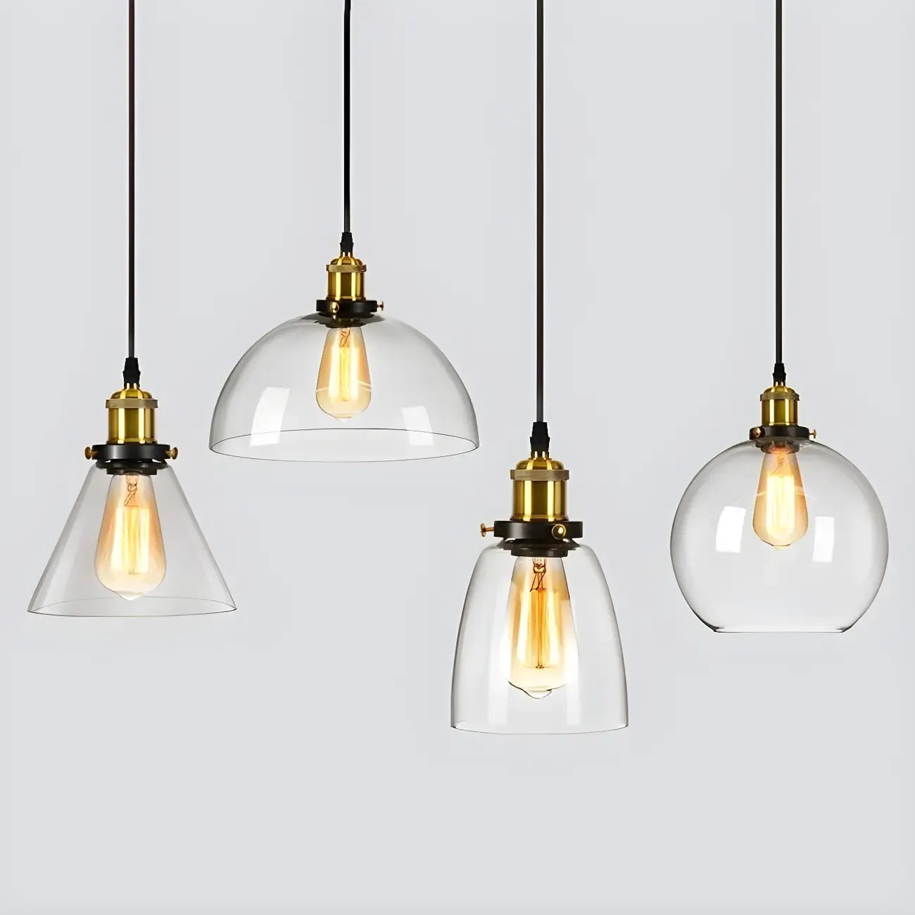 Suspension industrielle géométrique en verre transparent à une lumière pour cuisine