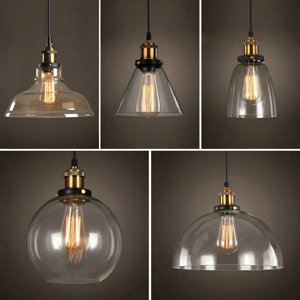 Suspension industrielle géométrique en verre transparent à une lumière pour cuisine