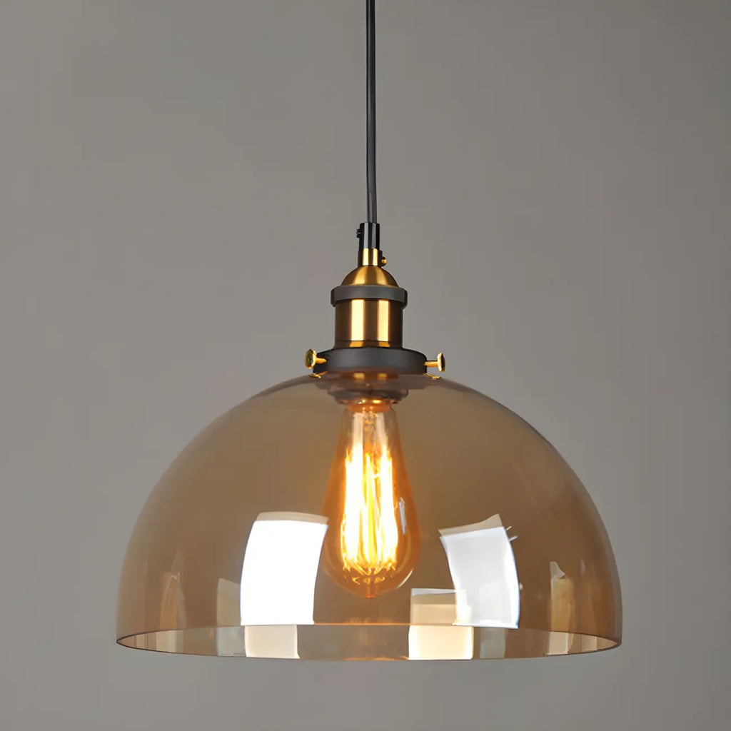Suspension industrielle géométrique en verre transparent à une lumière pour cuisine