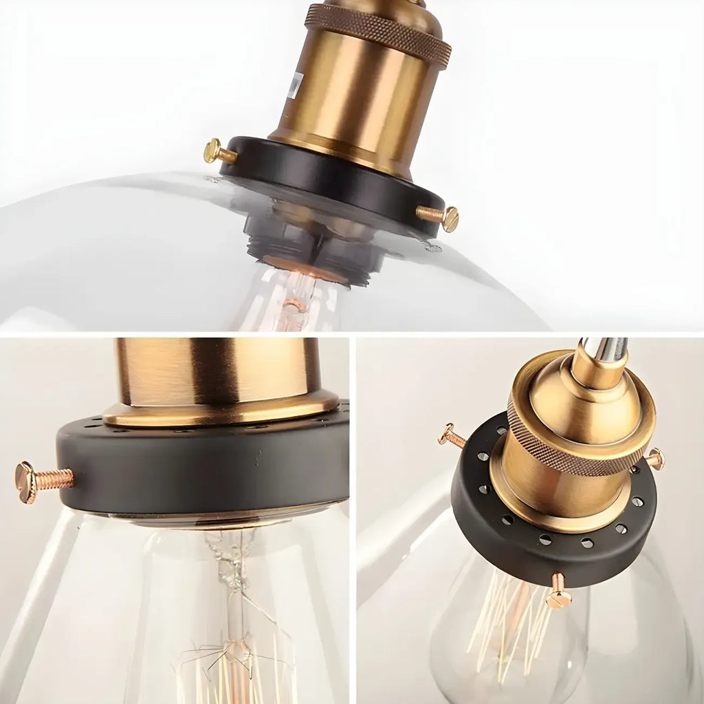 Suspension industrielle géométrique en verre transparent à une lumière pour cuisine