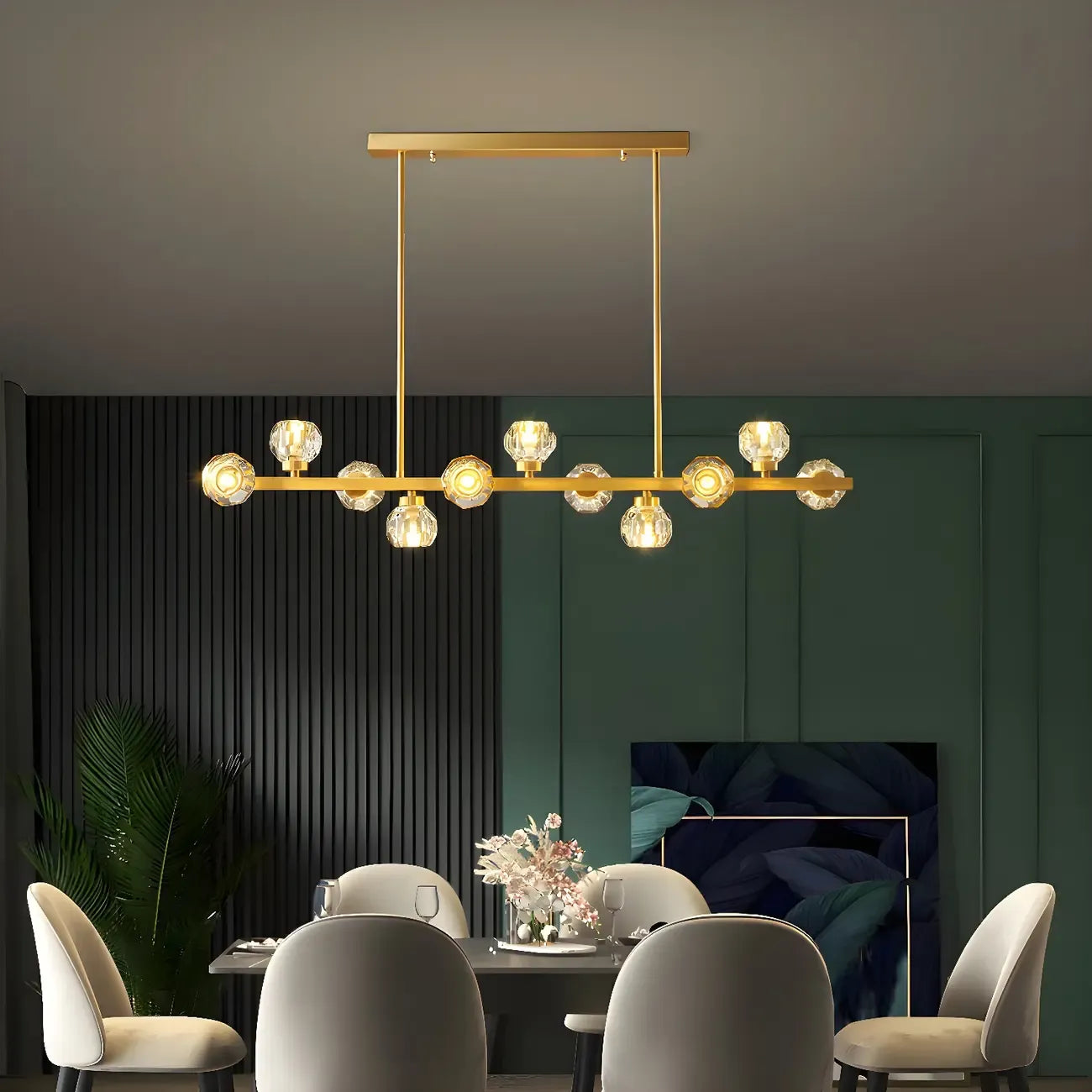 Lustre moderne en cristal doré pour îlot de cuisine